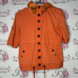 Marccain sports sweater 3/4 sleeve orange tie dye buttons floral hood mesh y2k